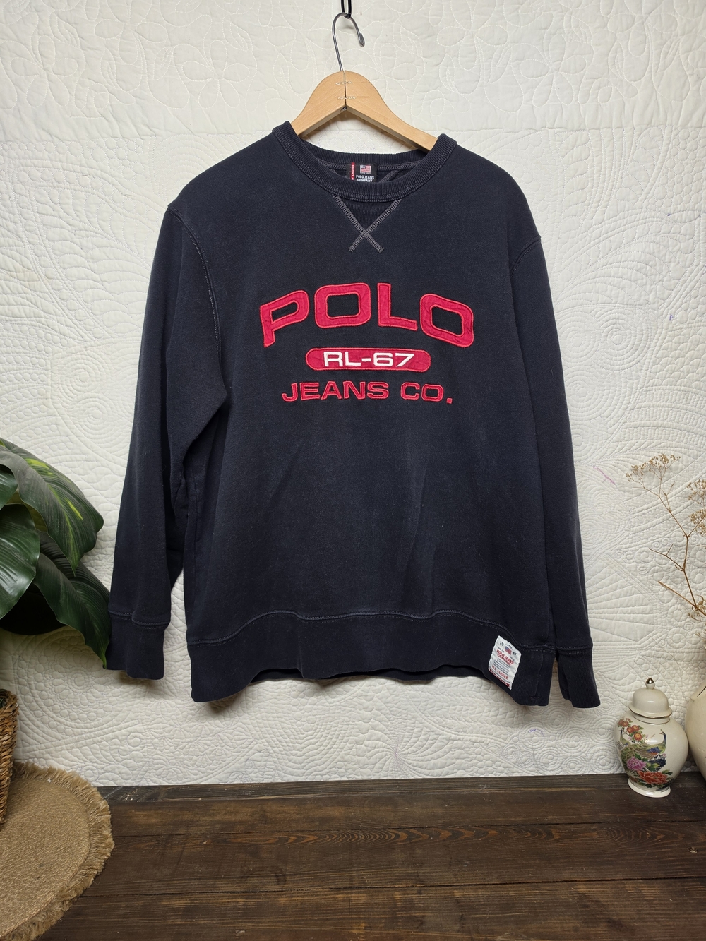 Ralph Lauren Navy Crewneck Sweatshirt with Red Logo Vintage Streetwear